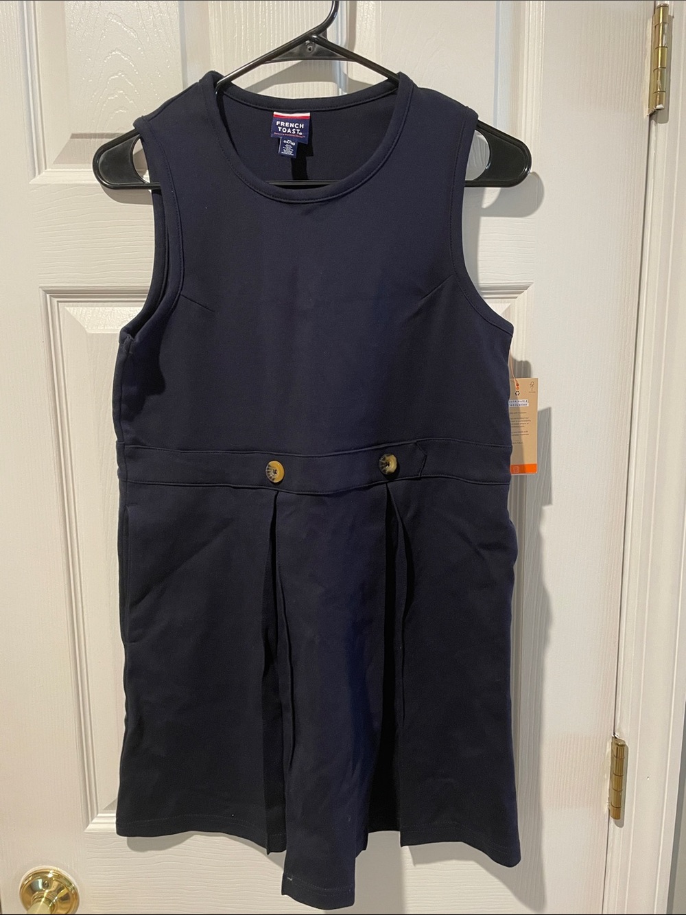 French Toast Navy Sleeveless School Jumper with Button Waist